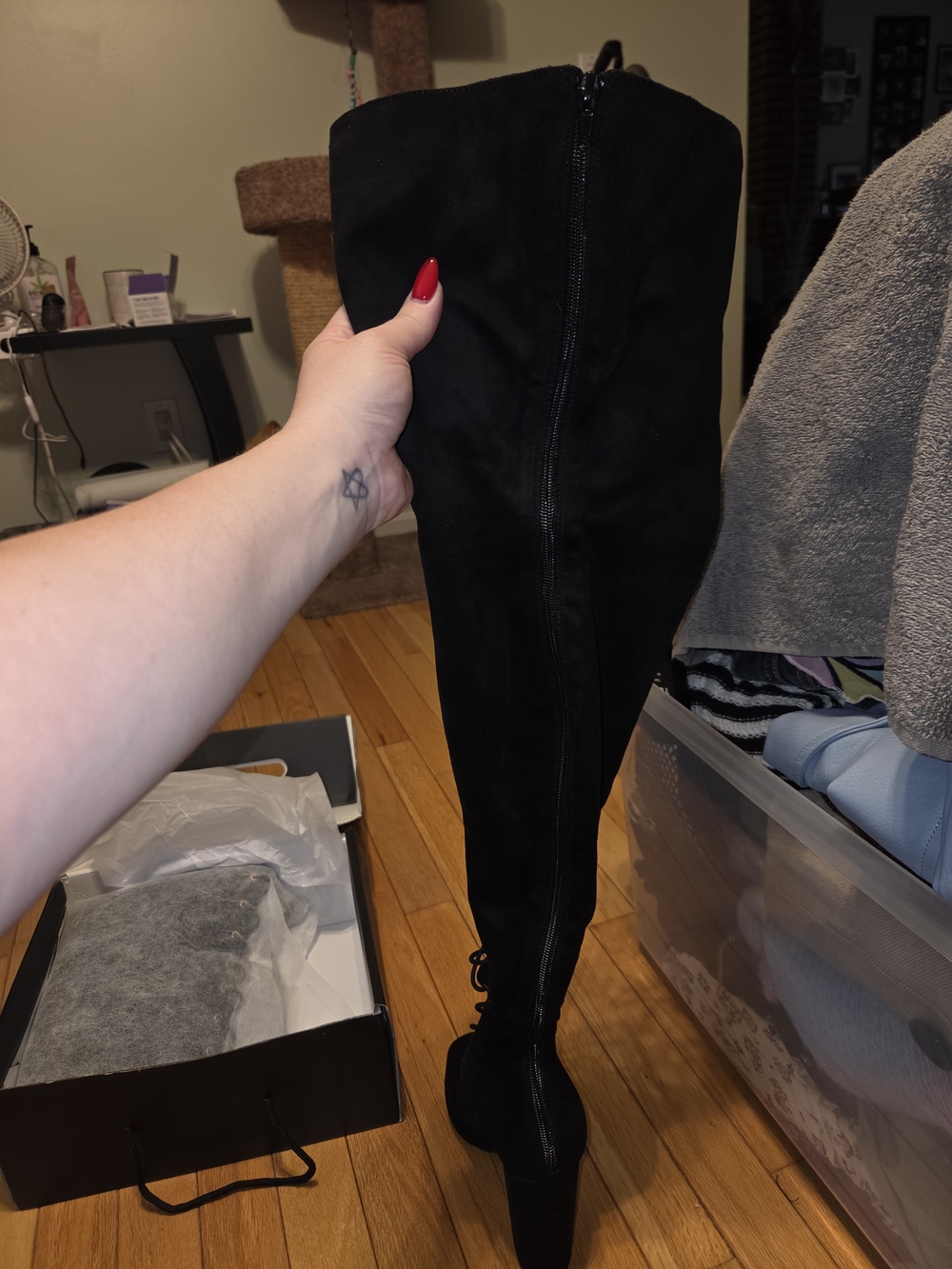 Fashion Nova Black Lace-Up Over-the-Knee Peep-Toe Block Heel Boots - Picture 5 of 11